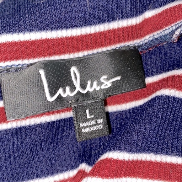 LULUS Franklin navy blue striped mock turtleneck knit midi dress size large - Picture 8 of 15